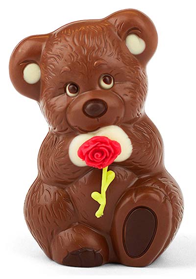 Schokoladen-Bär mit Rose - Geschenke aus Schokolade
